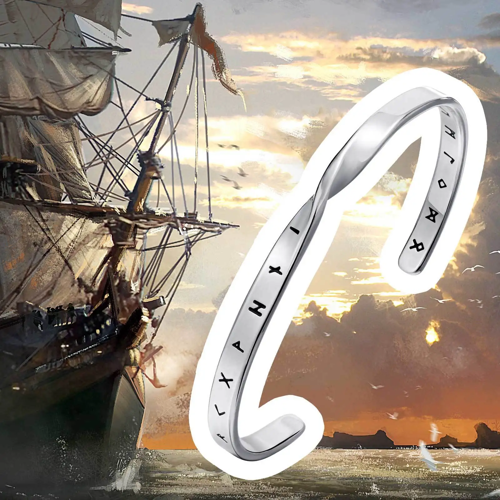 Vnox Men's Solid Metal Viking Twist Bracelets,Simple Mobius