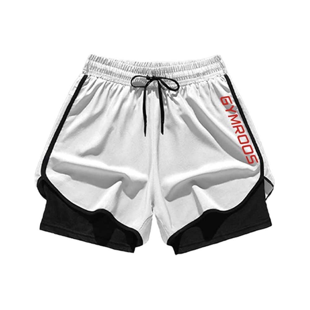 Men's Casual Drawstring Sports Shorts Stylish Print Summer Fitness Training Two In One Shorts With Inner Cell Phone Pocket