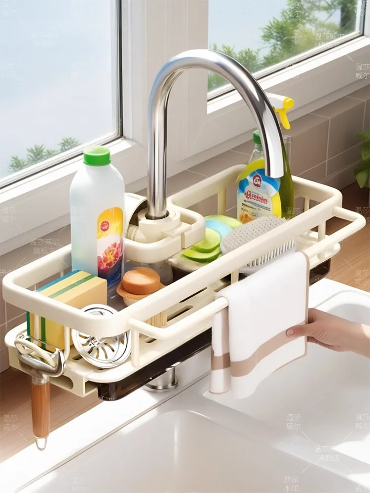Aluminum Longer Version Kitchen Faucet Shelf Storage Sponge Holder Sink Faucet Organizers Hanging Drain Rack for Sink Tap