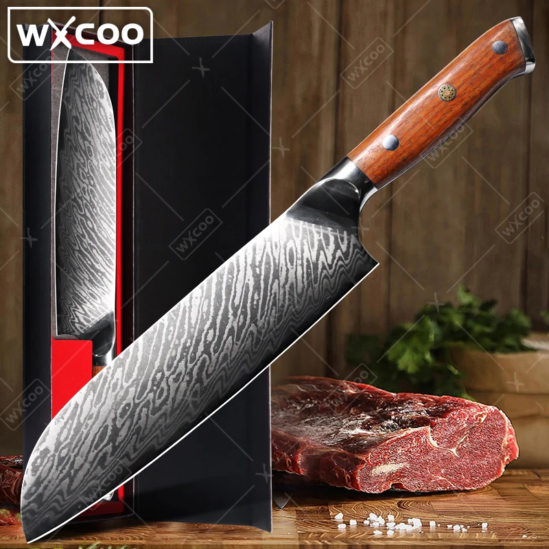 

WXCOO Professional Damascus Steel Kitchen Knife Multi-purpose Meat Cleaver Japanese Sushi Cuisine Fish Fillet Cutter Chef Knife