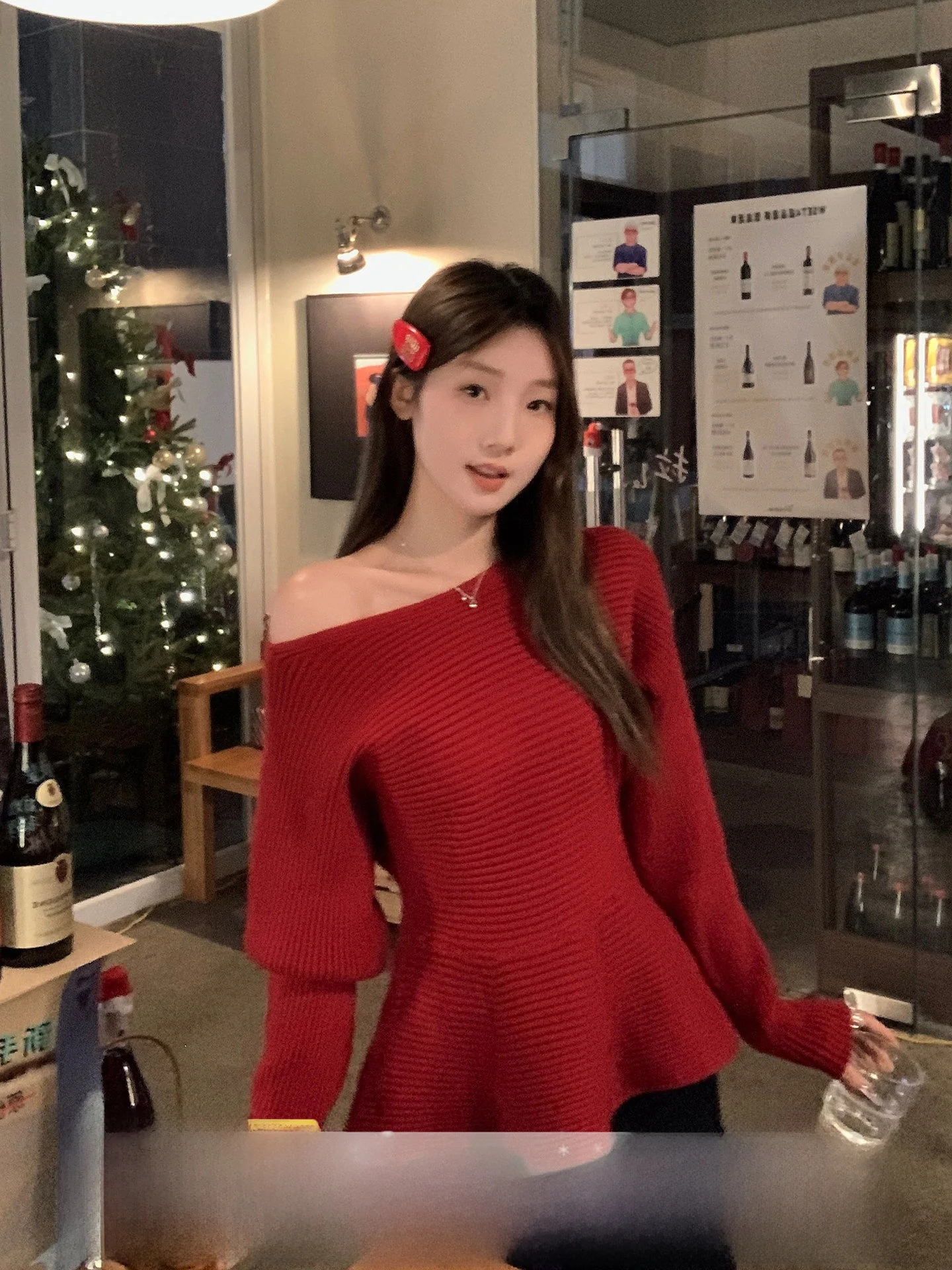 

Red Long Sve Knitted Top Women's Slim Fit Casual Faion Gathered Waist Hem Lace Detail Winter Warm Sle U77 ort Coat