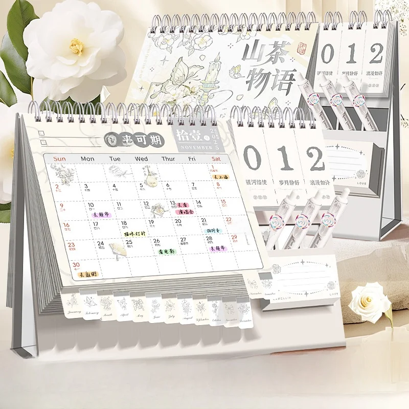 Gyro Camellia Story 2026 Desktop Calendar Clock Incentive Plan Table Top Decoration Ladies Short Sleeve T-Shirt Citywalk