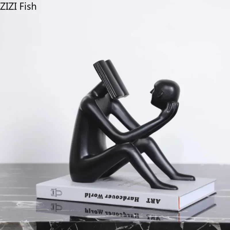 Book Reader Figure Sculpture Room Aesthetic Decor Creative Character Resins Crafts Abstract Figures Statue Desk Decoration