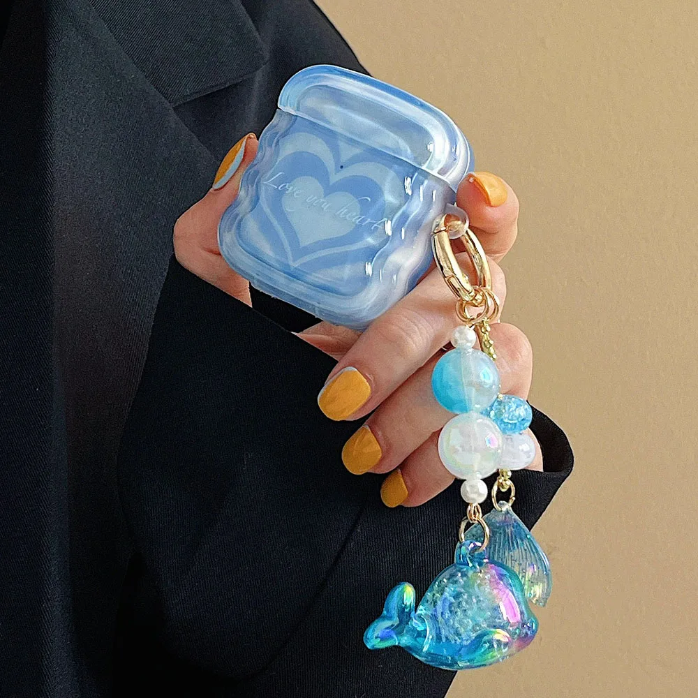 Прозрачный волнистый мягкий чехол для наушников Airpods Pro 1 2 3 Box с синим сердцем и улыбкой, милый медведь, подвеска