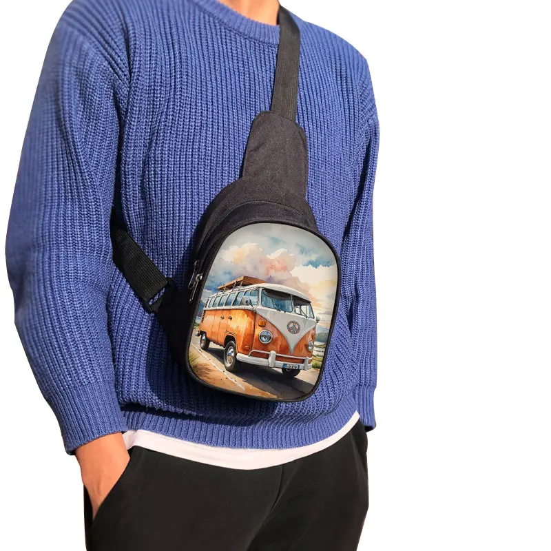 Watercolor Camper Van Beach Travelling Print Chest Bag Women Crossbody Bags for Travel Shoulder Bags Key Phone Holder