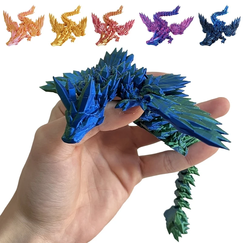 3D Printed Dragon Rotatable Articulated Western Flying Wing Dragon Ornaments Home Office Desktop CraftS Figurines Statue Decor