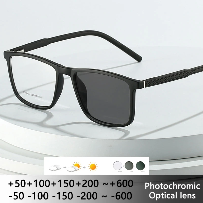 Customized Prescription Myopia Glasses Men's TR90 Business Reading Glasses Smart Color-changing Refractive Power+25 To+400