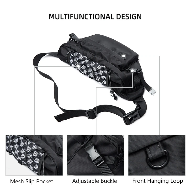 Mesh Design Fashion Men Chest Bag 9.7inch Ipad Waterproof Breathable Multilayer Oxford Sports Cycling Short Trip Waist Bag