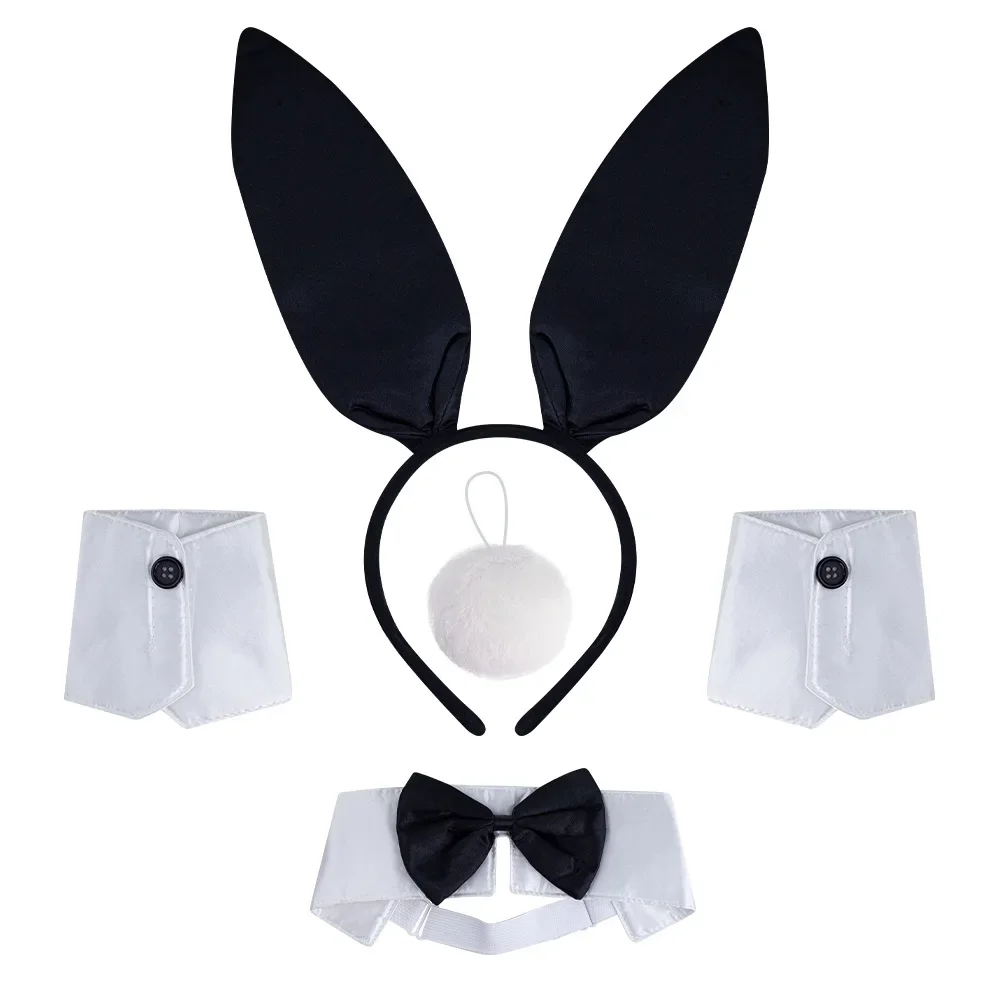 Easter Bunny Costume Set Women's Rabbit Ear Headband Collar Bow Tie Cuffs and Bunny Tail Accessories view 2