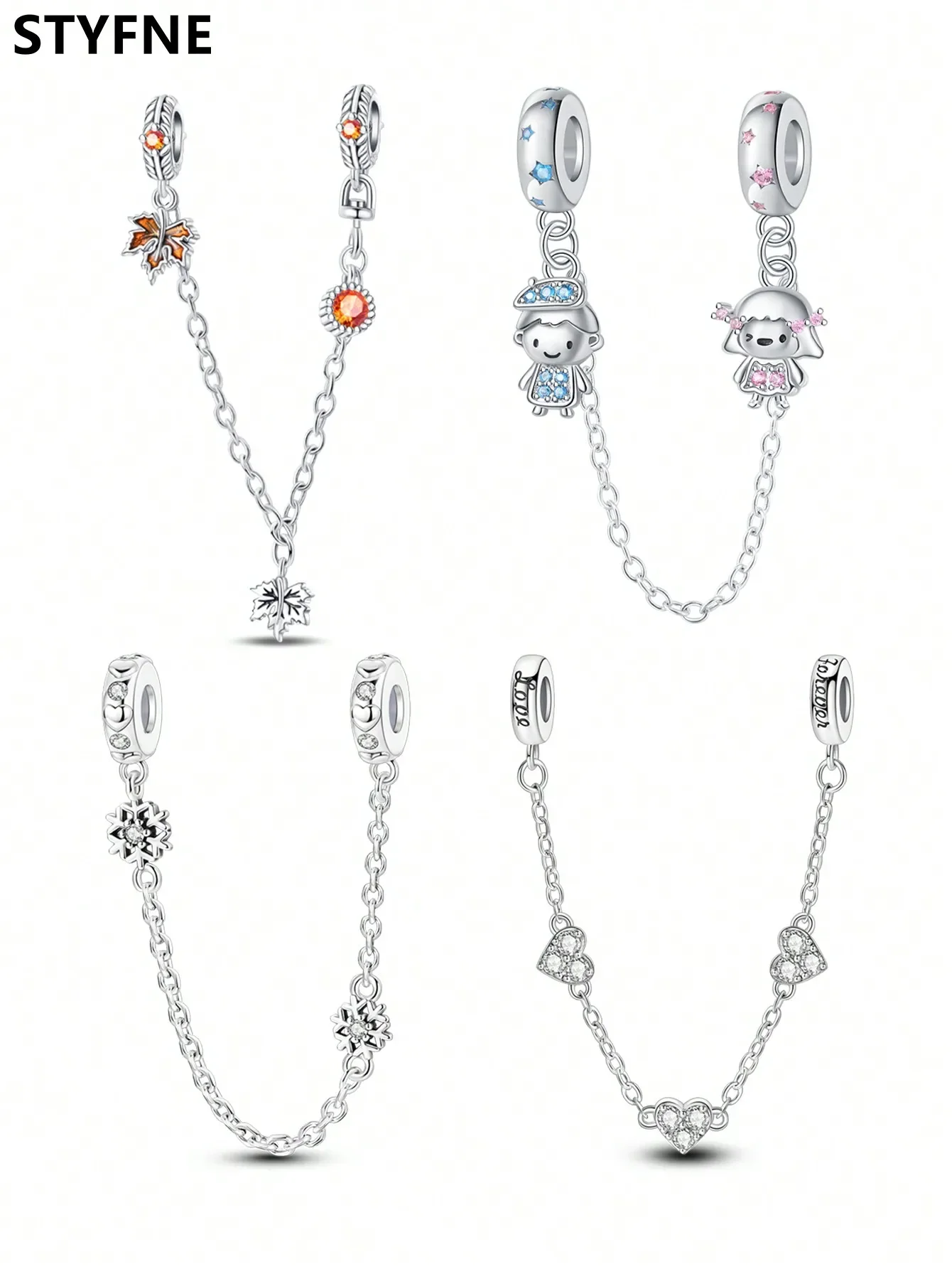 Breloques originales plaquées argent 925, feuille d'érable, chaînes de sécurité carité, perles adaptées au Bracelet, bijoux cadeau pour femmes