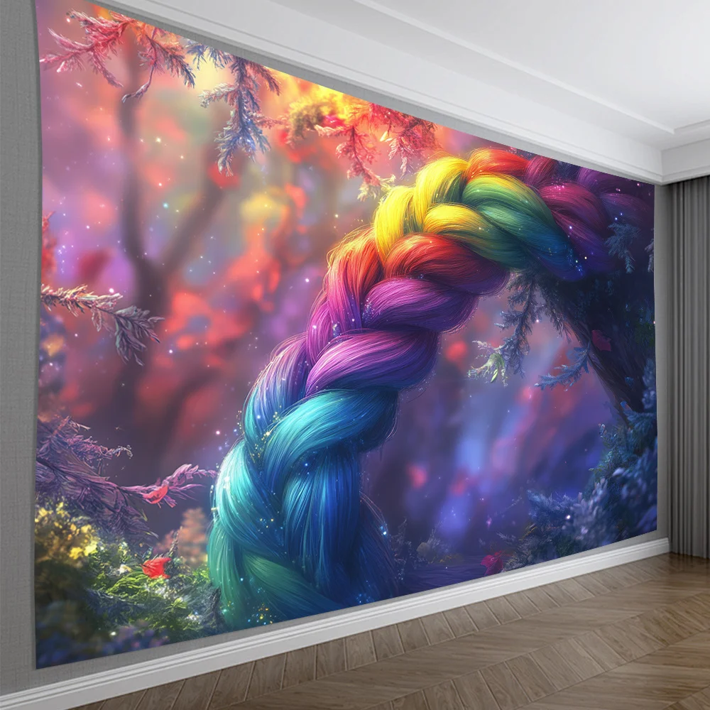 Forest Color Rope Knot Digital printing polyester wall hanging tapestry decorative Living room bedrooms Office background gift