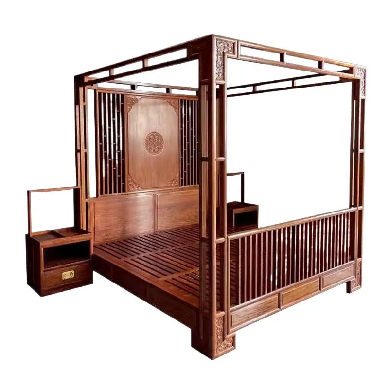 New Chinese-style solid wood shelf bed villa simple master bedroom antique classic step bed step four-poster bed