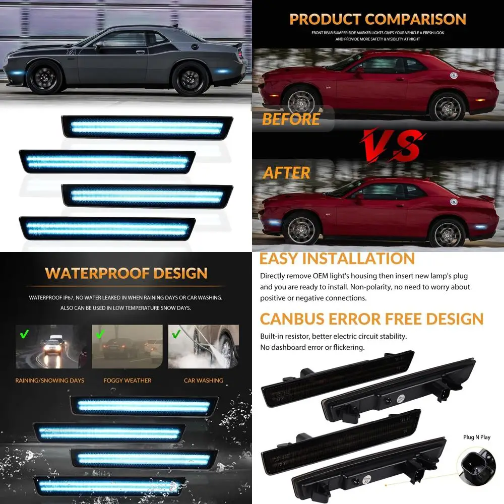 

Ice Blue LED Side Marker & Parking Lights for 2015-2023 Dodge Challenger, 4-Piece Set