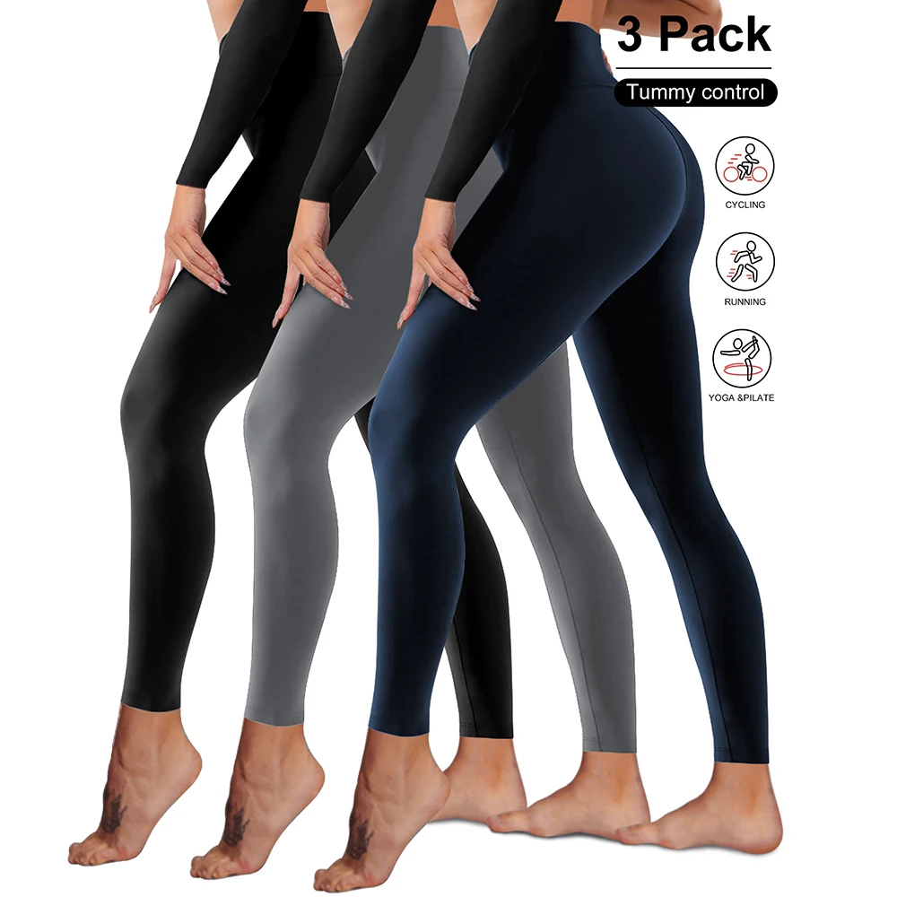 3 Pack Leggings for Women - High Waisted Tummy Control Yoga Pants for Workout Gym Leggings Full Length Buttery Soft Yoga Pants
