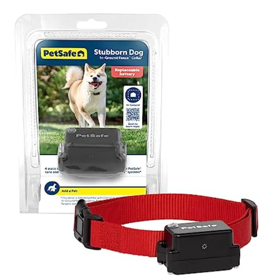 

Stubborn Dog Pet Fence Receiver Collar for In-Ground Containment System, Waterproof Polymer Collar in Black with Tone, Vibratio
