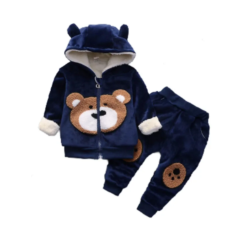 Baby Girls Clothing Sets Kids Boys Winter Thick Plush Cotton Long Sleeve Warm Outerwear+Pants Suit Toddler Set For 1-4 Years