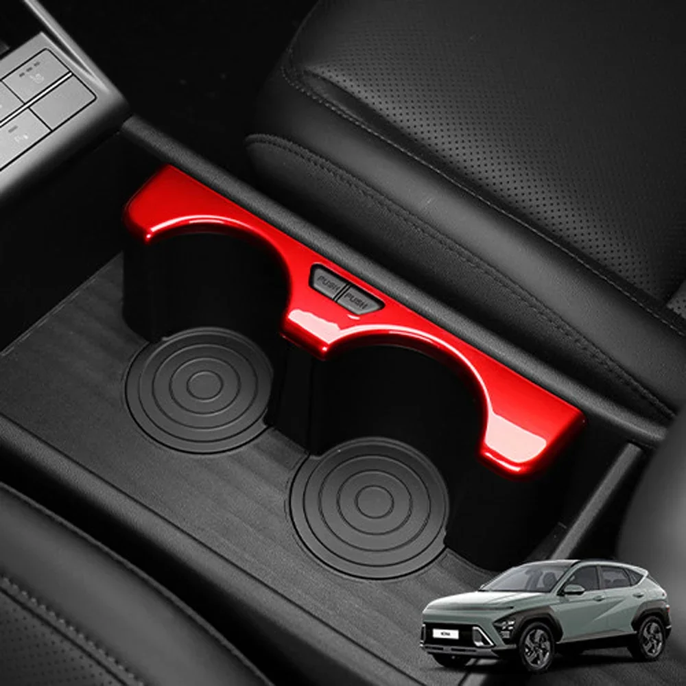For Hyundai Kona SX2 2024-2026 Car Tuning Carbon Fiber Front Row Water Cup Cover Interior Accssories LHD