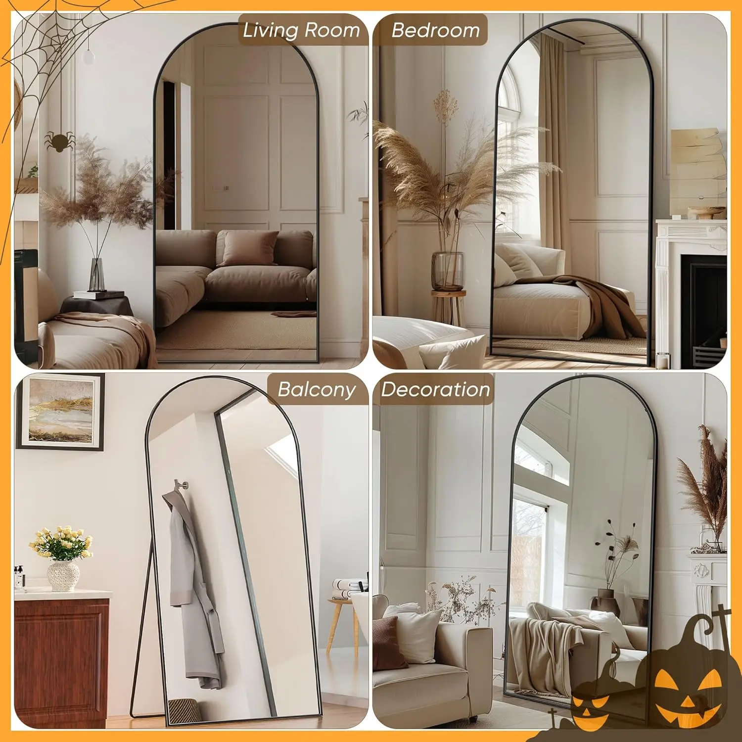 76"x34" Floor Mirror, Floor Standing Mirror Freestanding Arch Full Body Mirror with Stand for Bedroom, Hangi