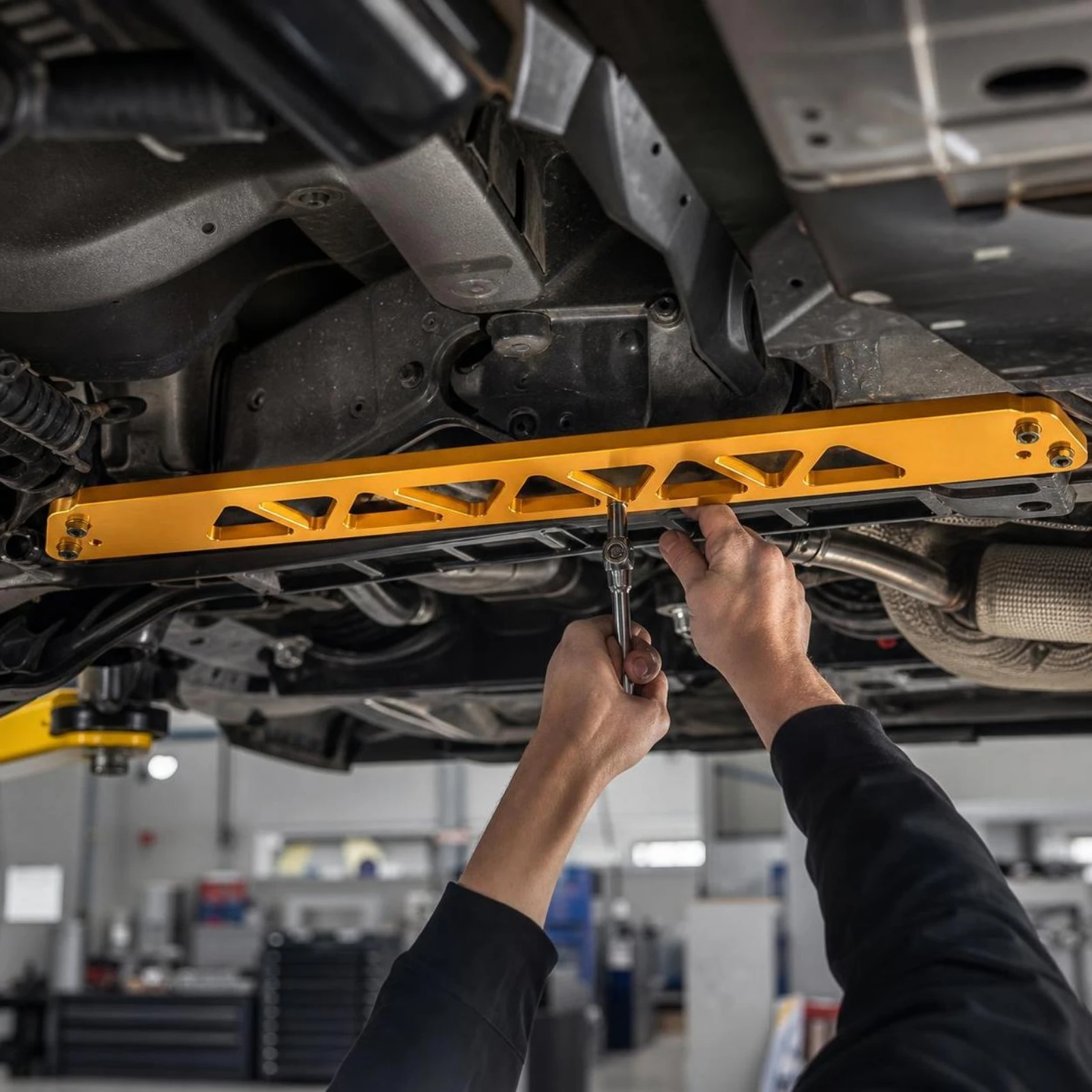 Gold Anodized Aluminum Chassis Brace with Hardware Triangular Cutouts Lightweight Support Bar for Japanese Hatchback EG Build
