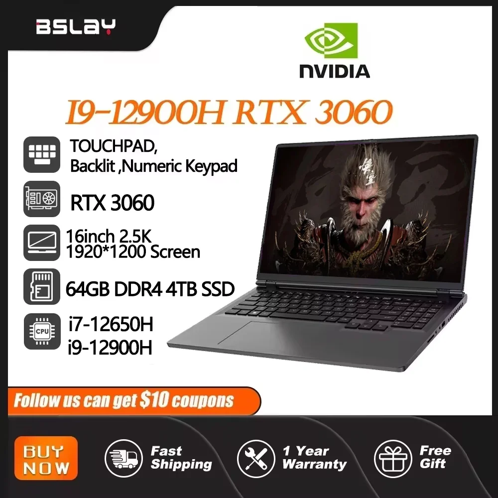 Notebook Intel Core i9-12900H NVIDIA RTX 3060 6G Notebook da 16 pollici Windows 1114 Core 20 fili 64 GB DDR4 4 TB SSD WiFi5 BT5.2 PC