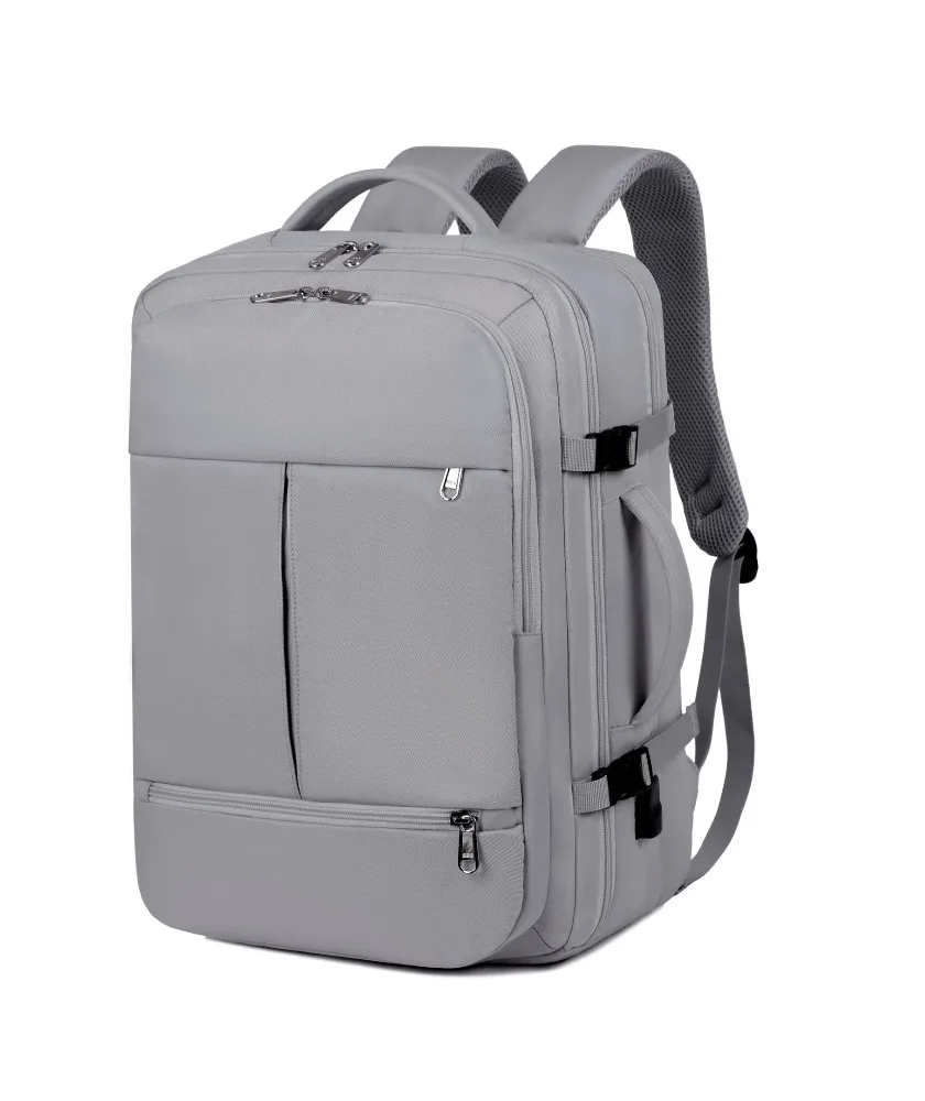 Gray business laptop backpack multi zippered compartments water resistant fabric with padded straps suitable for office