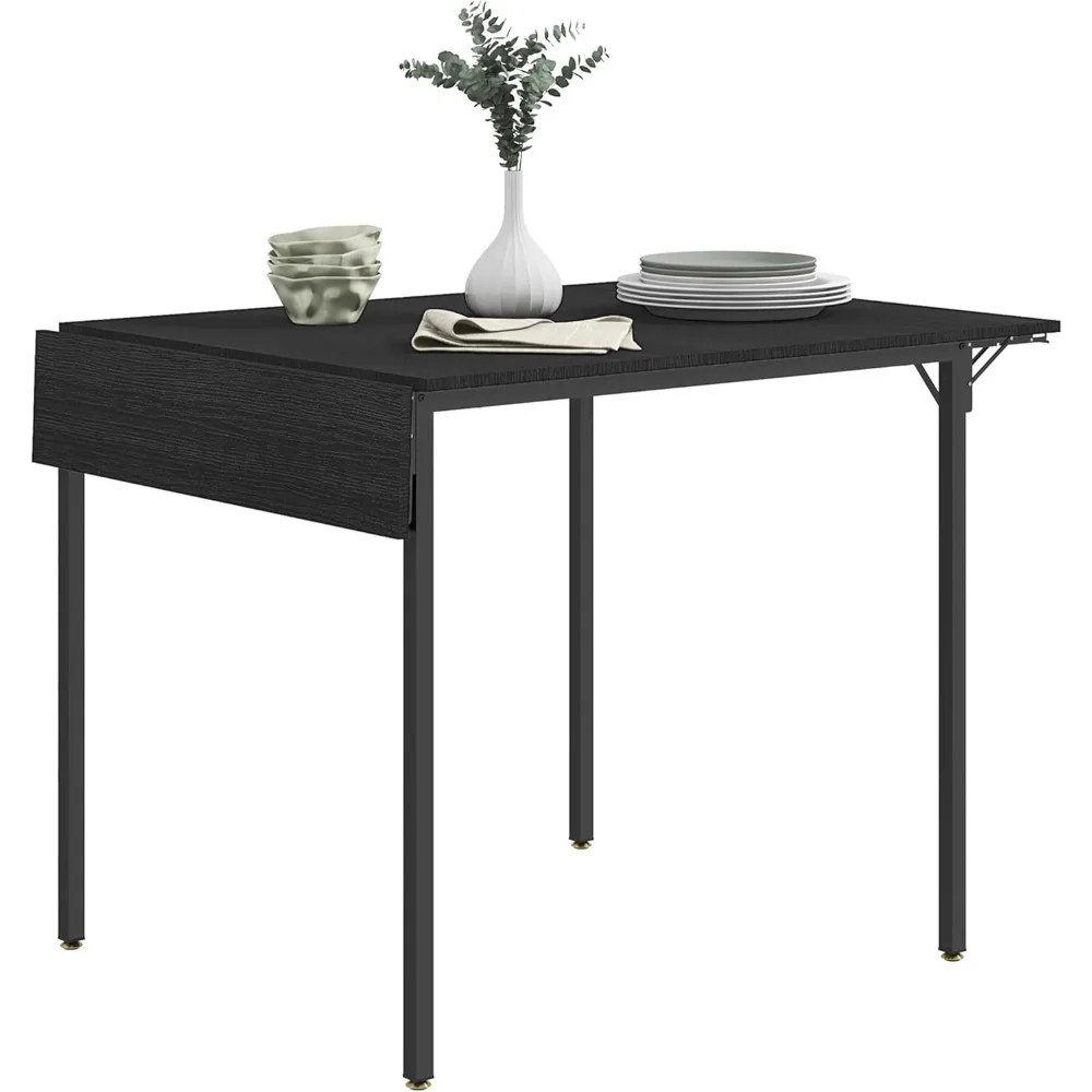 

Industrial Folding Dining Table for 2 to 4, Space Saving Drop Leaf Kitchen Table for Small Spaces, Black
