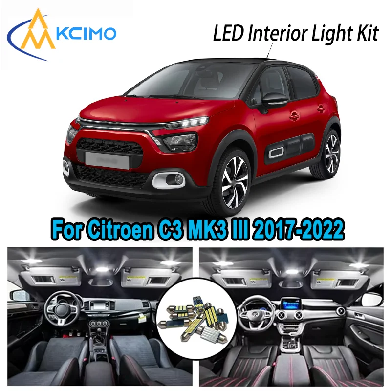 

Комплект яркого светодиодного внутреннего освещения премиум-класса для Citroen C3 3 MK3 2017-2022 2019 2020, автомобильные лампы багажника с купольной картой и Canbus без ошибок