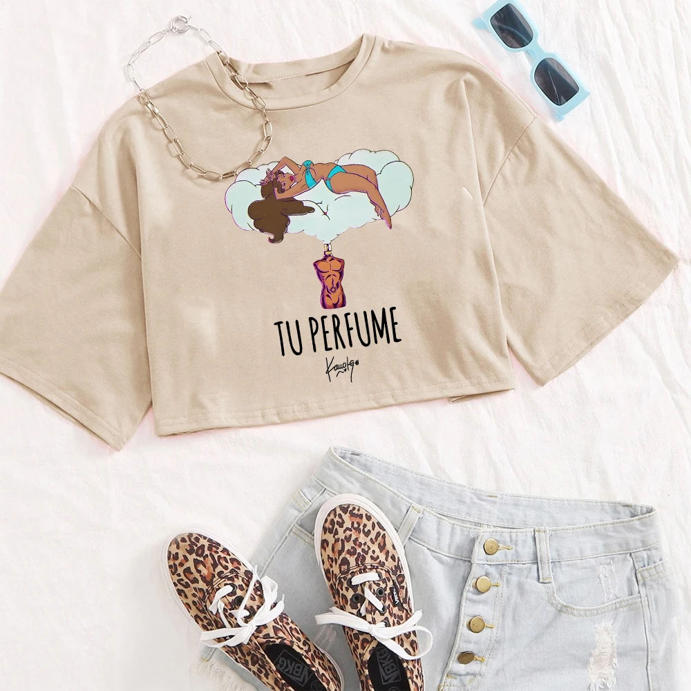 Karol G Tu Perfume 2025 قطع علوية قصيرة للنساء والفتيات واحة الحفل الموسيقي الموسيقى س الرقبة قميص غير رسمي هدية