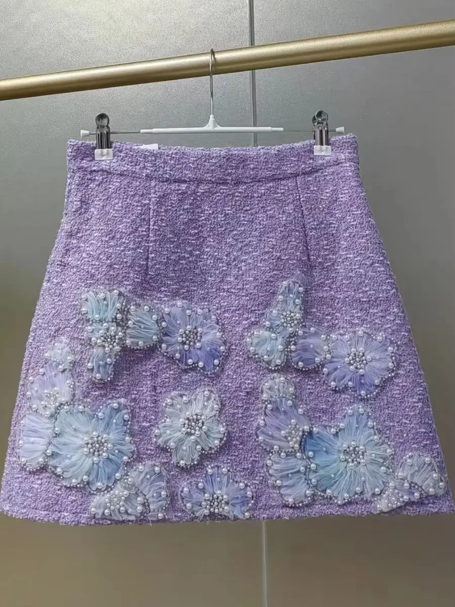 

Real Photo New In Autumn Winter High-end Pears Flowers Embroidery Half Skirt For Women Short Mini Faldas Skirts Woman Clothes