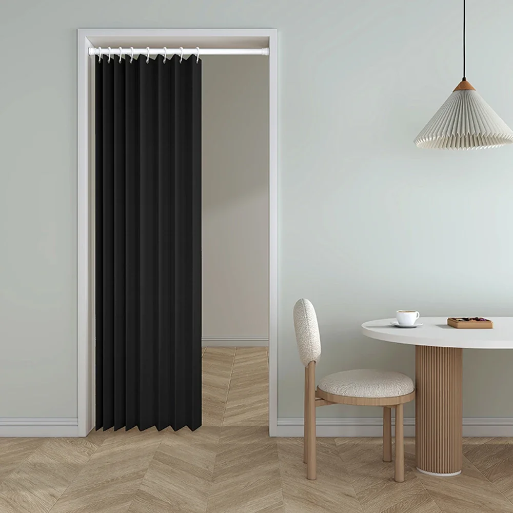 Black Fixed Folding Door Partition Curtain Wind Waterproof Thermal Insulation Shielding Household Cloth Bedroom Fitting Room