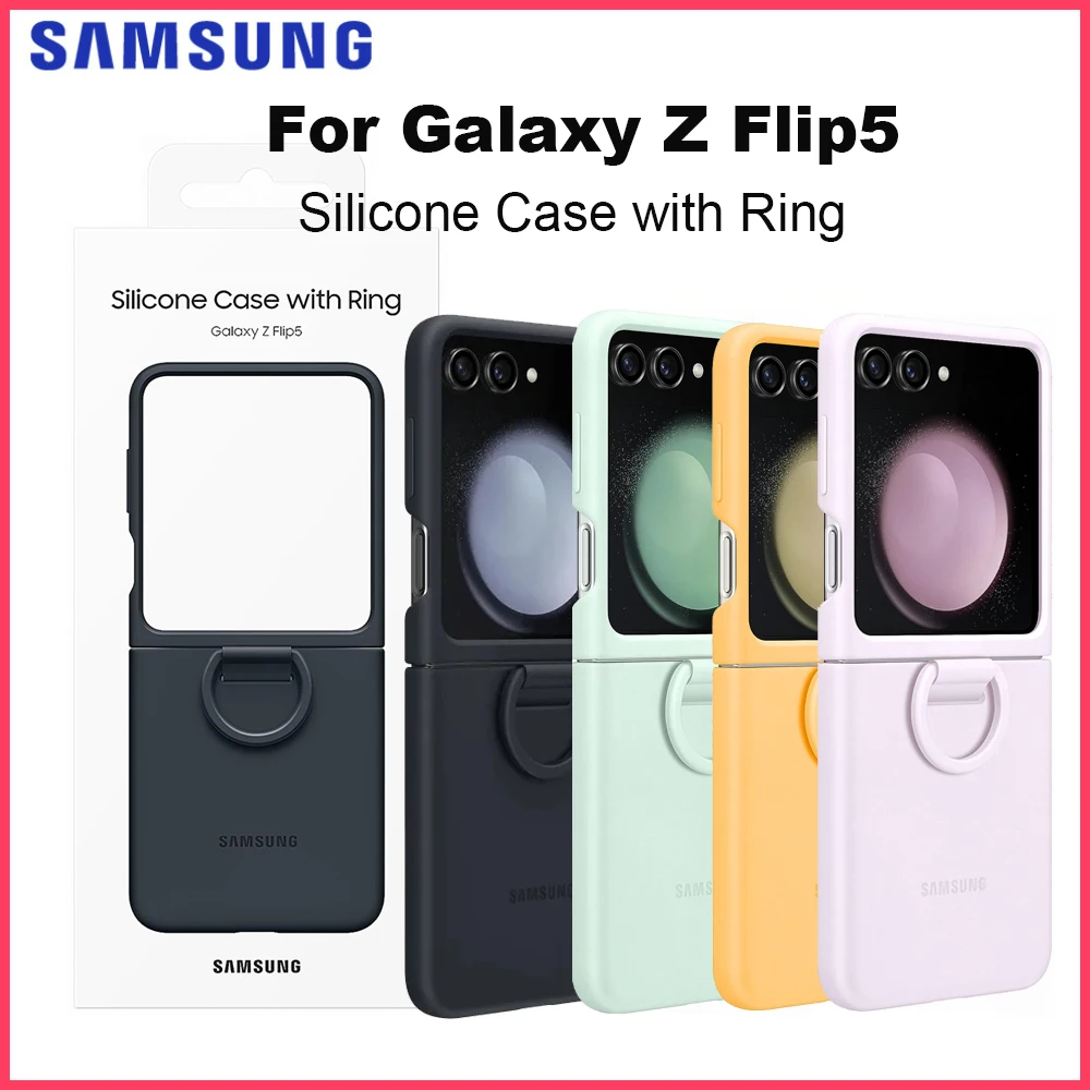 Original Silicone Cover for Samsung Galaxy Z Flip5 Silicone Cover with Ring Smartphone Cover Protective Case Shockproof EF-PF731