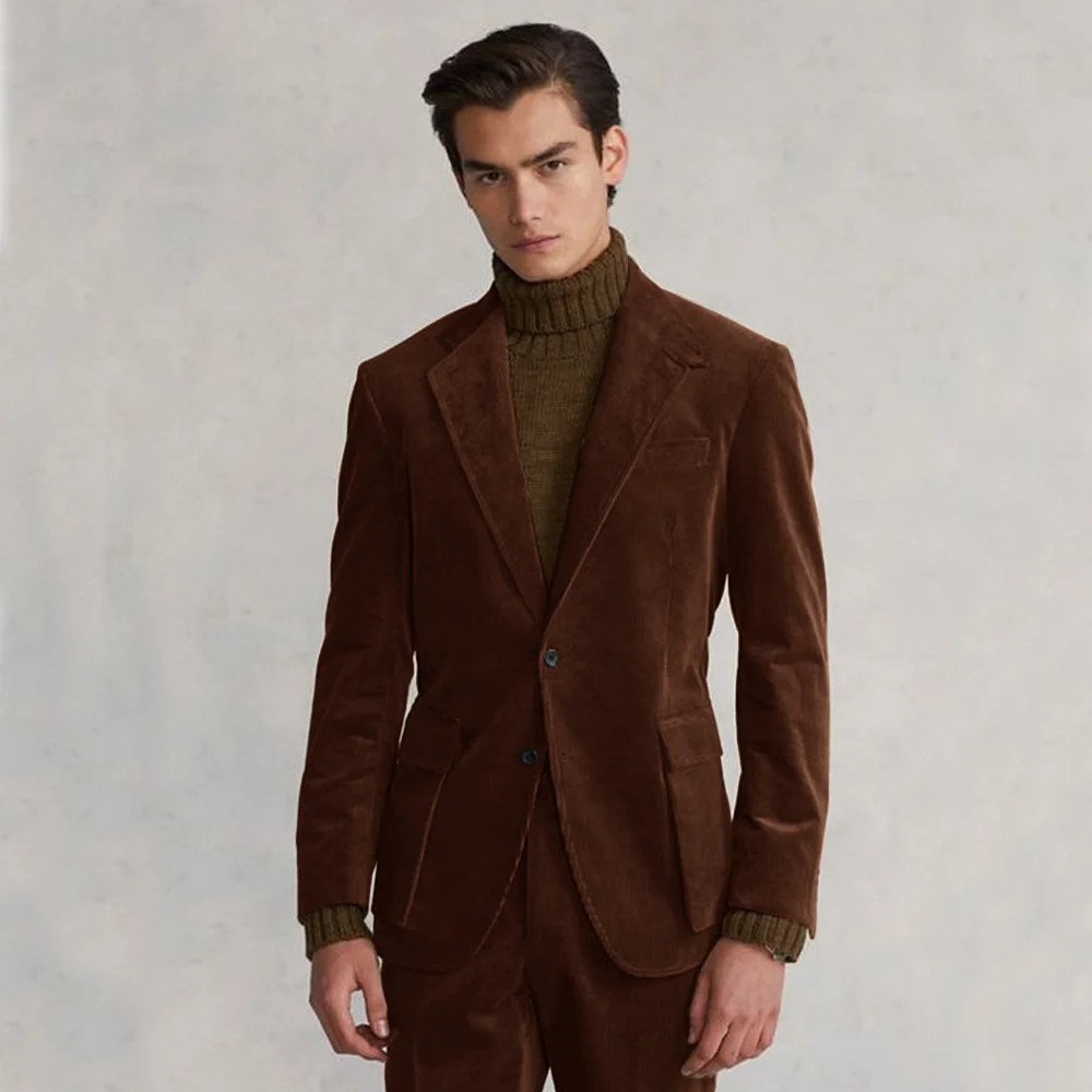 

Full Men's Suit Dress Models Men's Two-piece Suit Corduroy Single-breasted Casual Groom Groomsman Groom's Suits Costumes Male