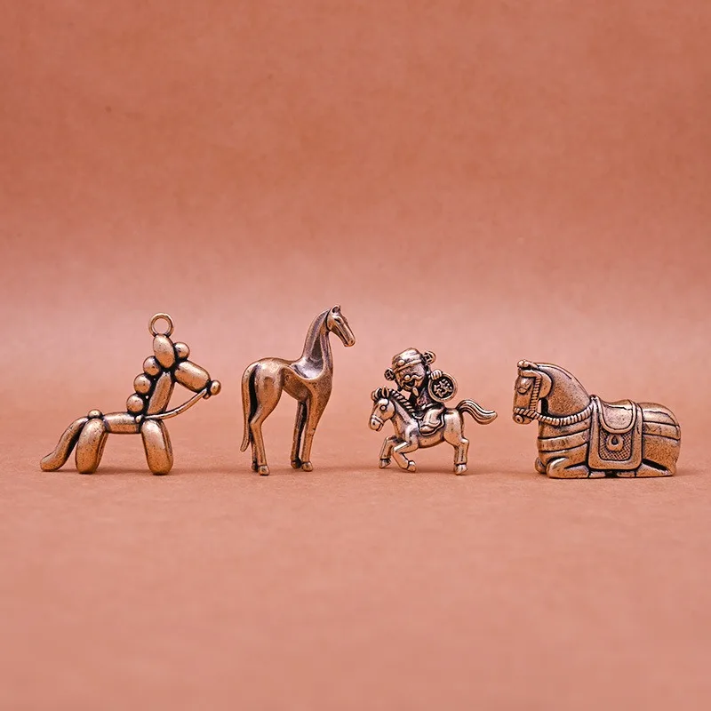 Pure Brass Pony Ornament Retro Style Home Decoration Accessory Desk Display Craft DIY Bonsai Landscape Copper Animal Figurines