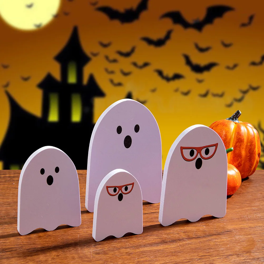 

4pcs Halloween Ghost Sign Decorations PVC Table Centerpiece Spooky Ornament for Party Home Haunted House Decoration