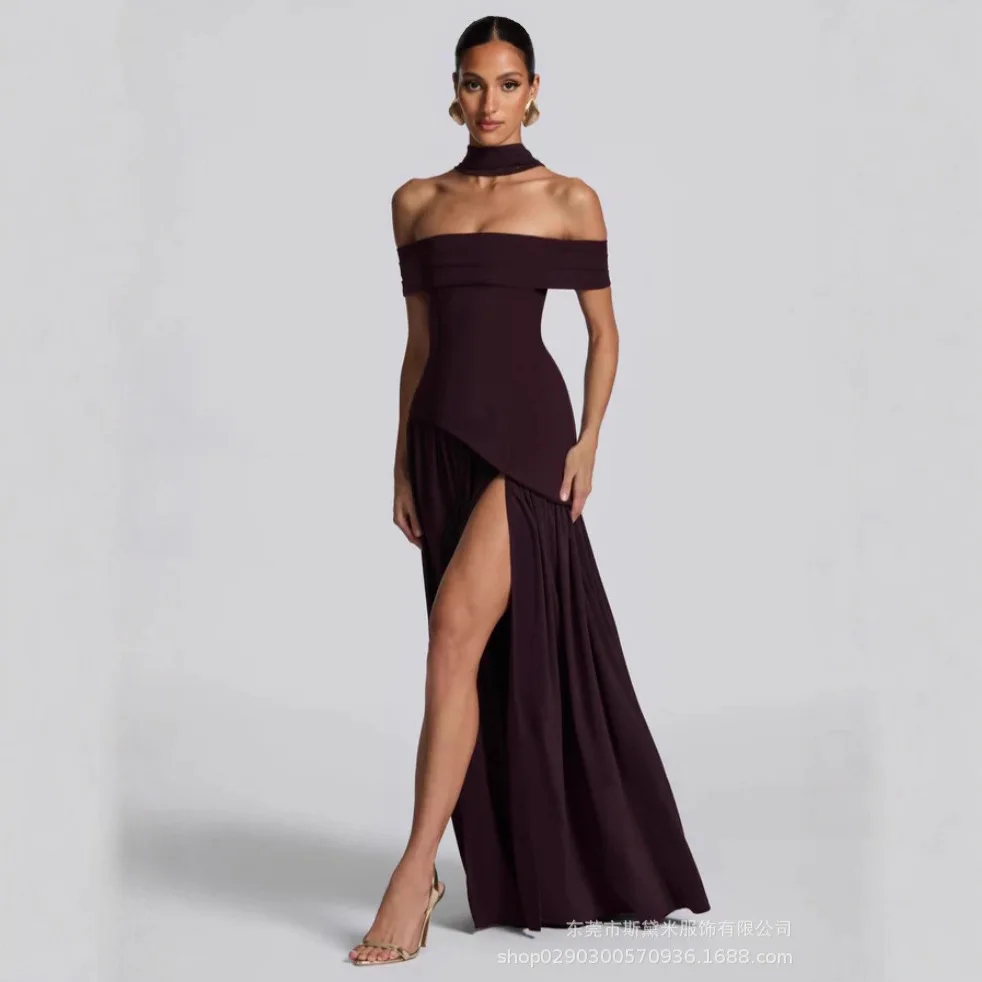 Robe de bal rose pour femmes, avec écharpe, Sexy, épaules dénudées, dos nu, longue Robe de soirée, fente latérale, Robe formelle d'anniversaire, tapis rouge