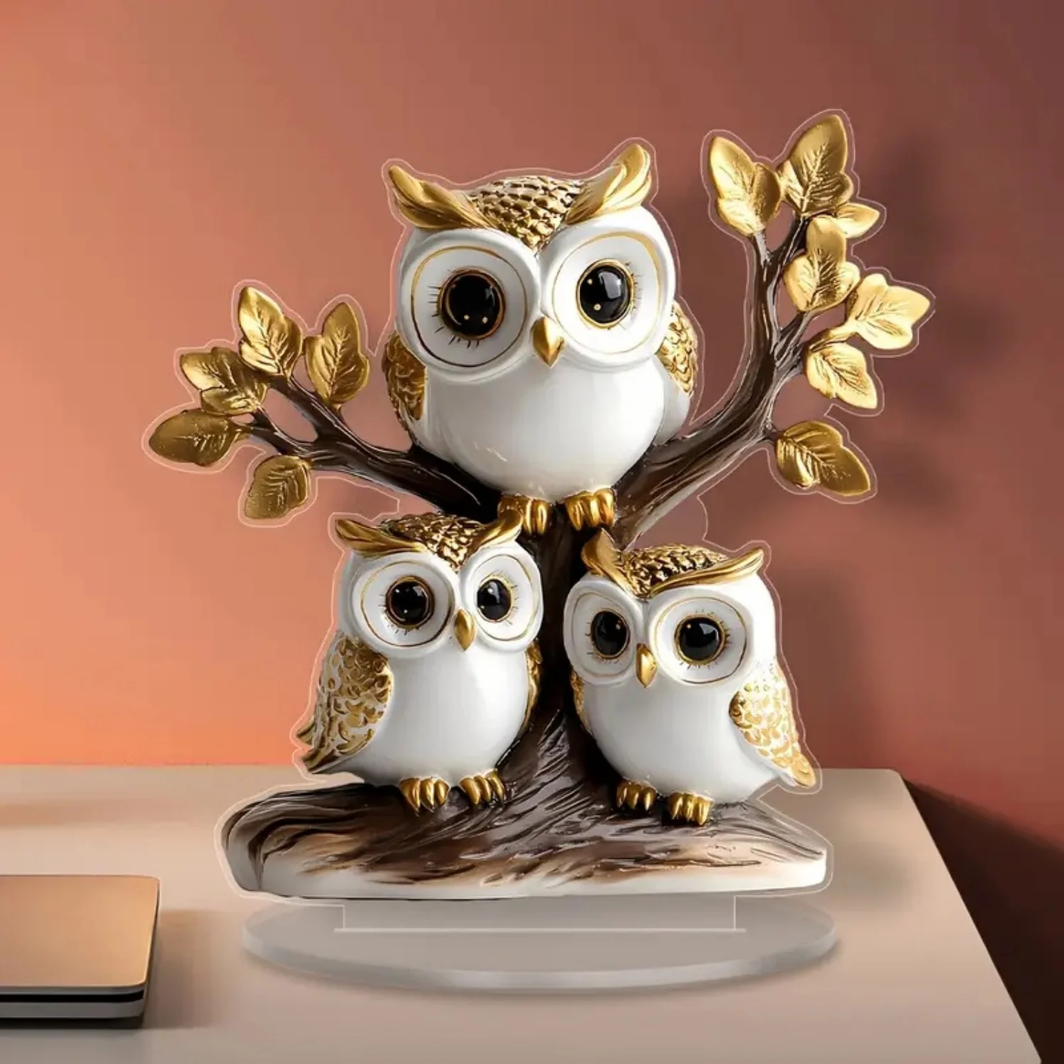 Elegant White Owls Statue,2D Flat Acrylic Figurine,Home,studio