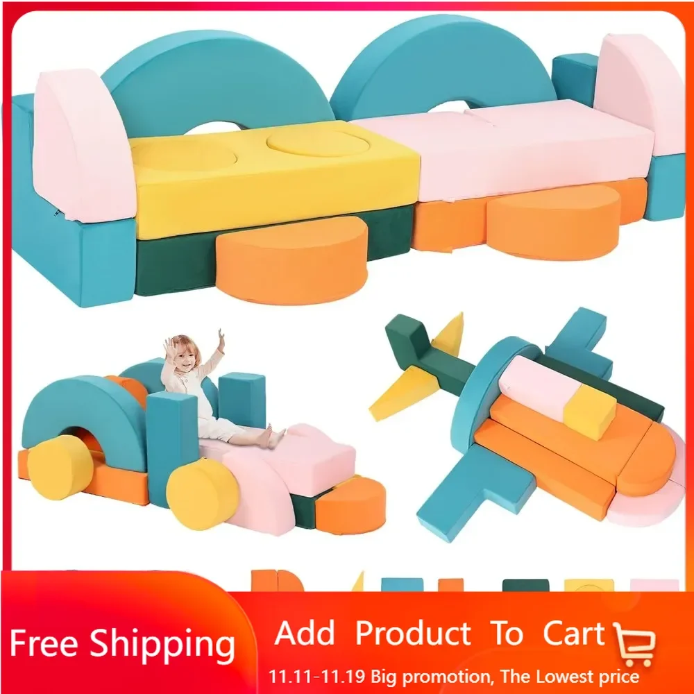 21Pcs Modular Kids Play Couch Building Fort - Multi-Colored Number Puzzle Toddler Play Couch Set for Classroom Bedroom Playroom