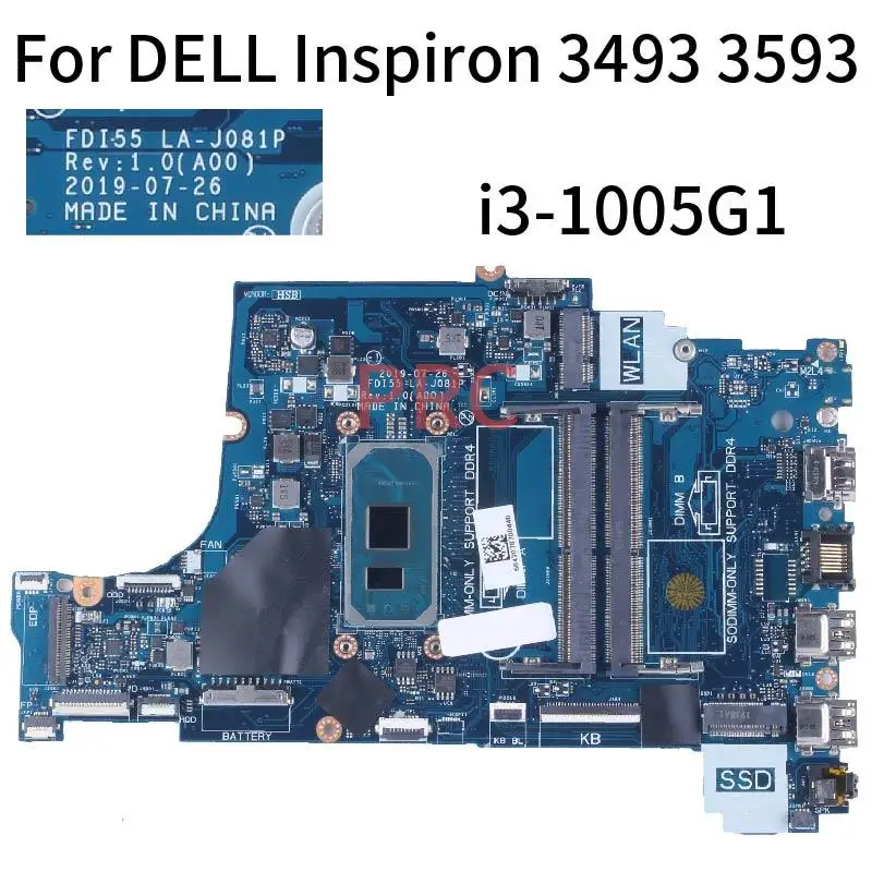 Top 3493 3593 3793 5493 Laptop Motherboard LA-J081P For DELL Inspiron CN-004C38 004C38 03DD3K 0PYKXN 052X6W FDI55 Notebook