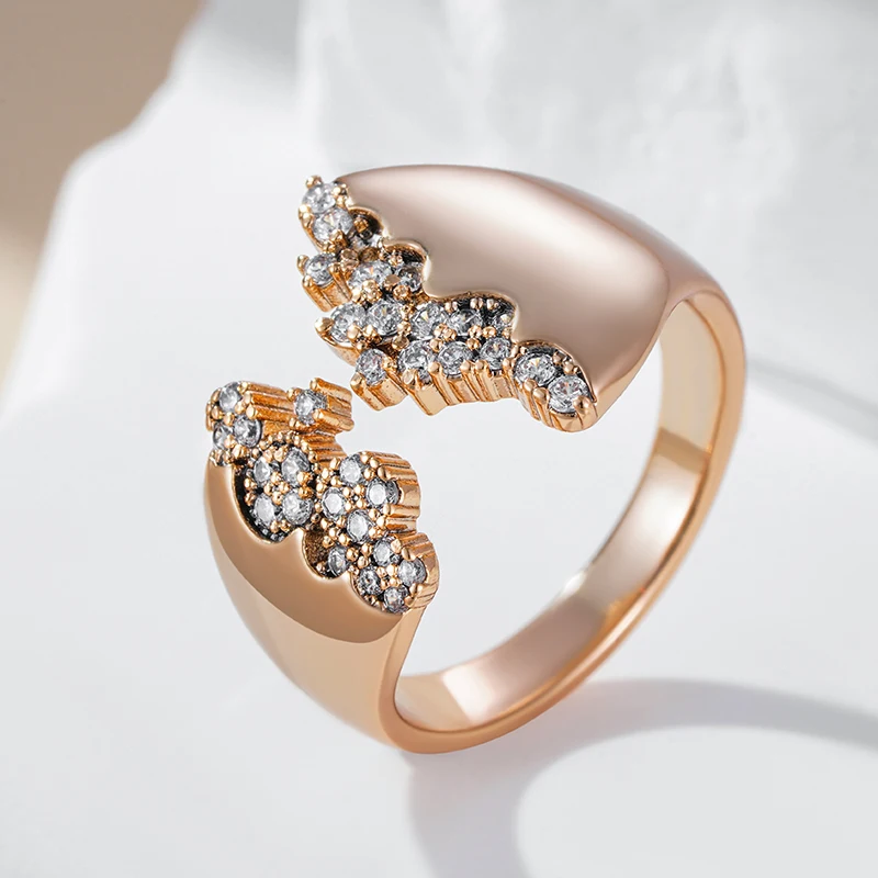 Kinel Unique 585 Rose Gold Color Natural Zircon Big Rings for Women Fashion Modern Geometric Open Ring Party Daily Fine Jewelry