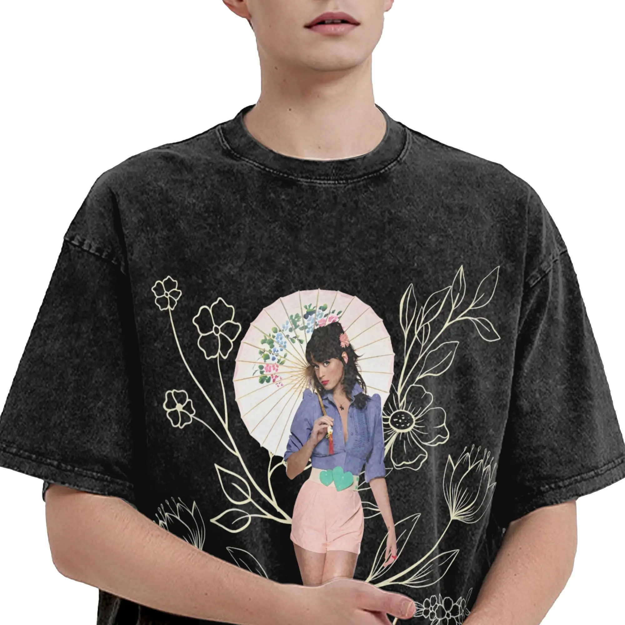 2026 Katys Perrys Tour T Shirt Hip Hop Washed Short Sleeve Harajuku T-Shirt  Vintage for Men Women Streetwear Summer Tees