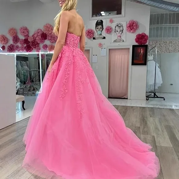 فستان حفلات على شكل حرف A مزين بالزهور من الدانتيل فستان سهرة منتفخ للأميرة للنساء برقبة سكوب فيستدو دي نوفيا مخصص