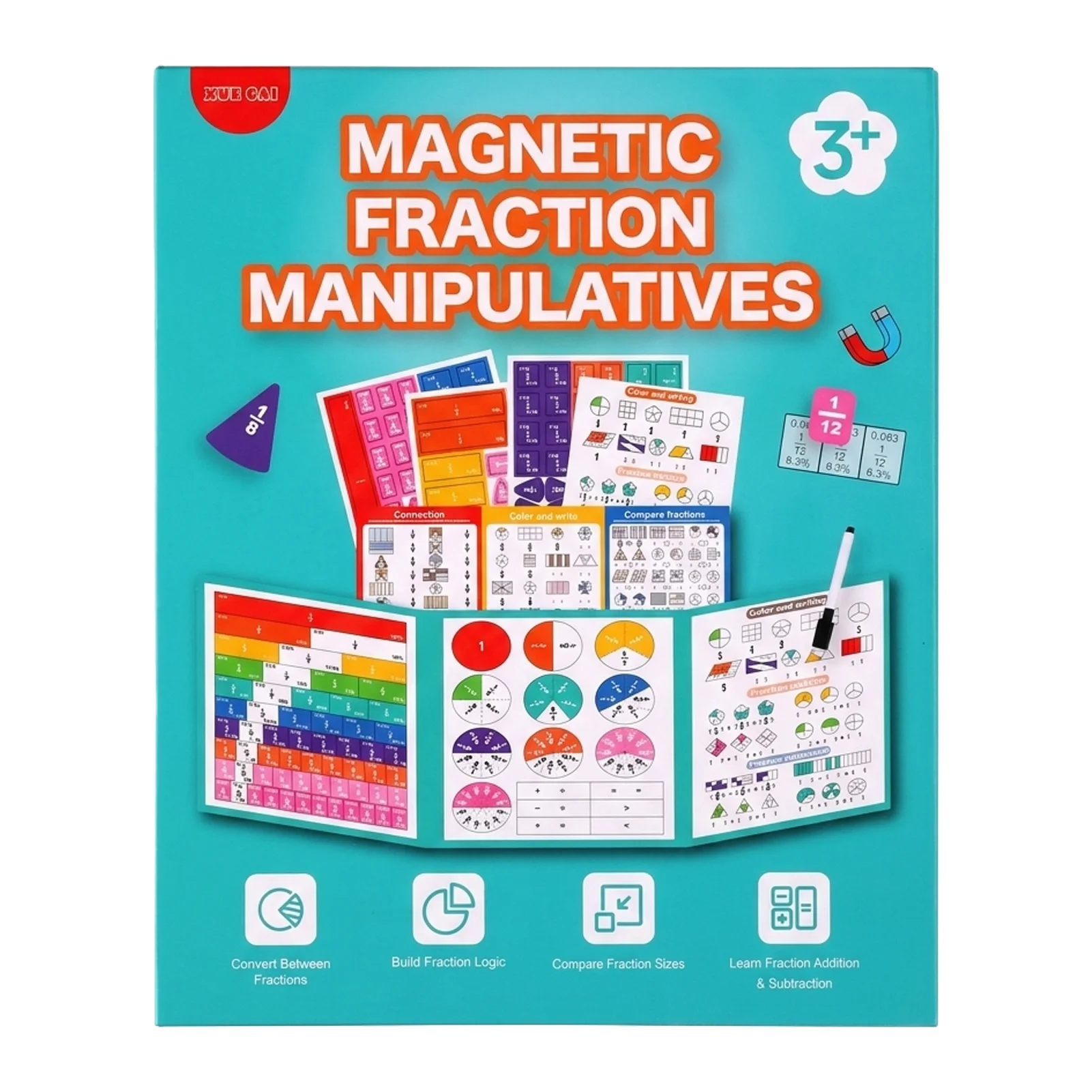 1 Set Fraction Learning Kit Colorful Magnetic Math Manipulatives Educational Tools for Elementary Students Classroom