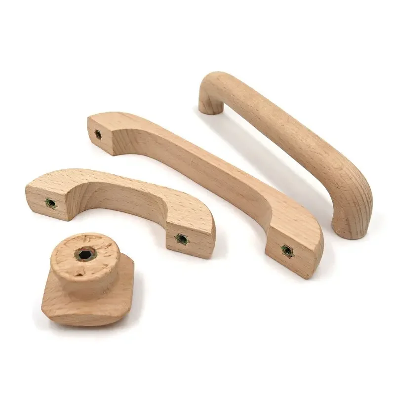 Beech Wood Handles Kitchen Cabinet Handle Drawer Solid Wood Furniture Wooden Door Drawer Knobs Cupboard Handles for Furniture image 2
