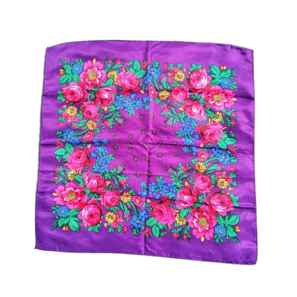 Casual Sunscreen Rose Flower Print Head Scarf Ethnic Style Soft Women Headwraps Hair Scarve Windproof Square Shawl Ladies/Girls