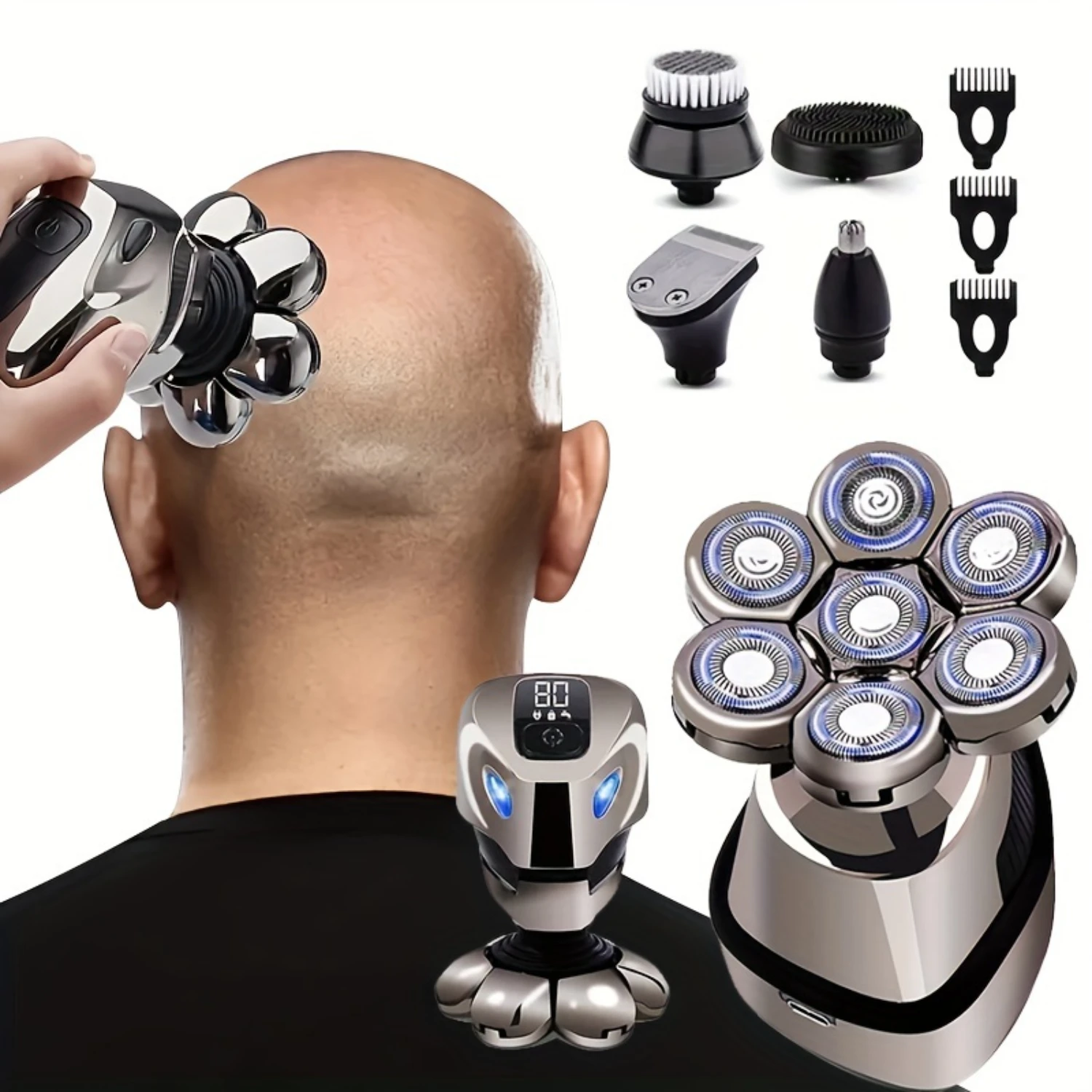 

Cordless Rechargeable Hair Shaver for Men, Wet/Dry Bald Head Grooming with Rotary Blades & Clippers Drain hair catcher