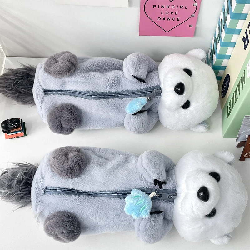 Plush Sea Otter Pencil Case Portable Pen Marker Holder School Supplies Cartoon Soft Pencil Pouch Pen Bag Makeup Pouch