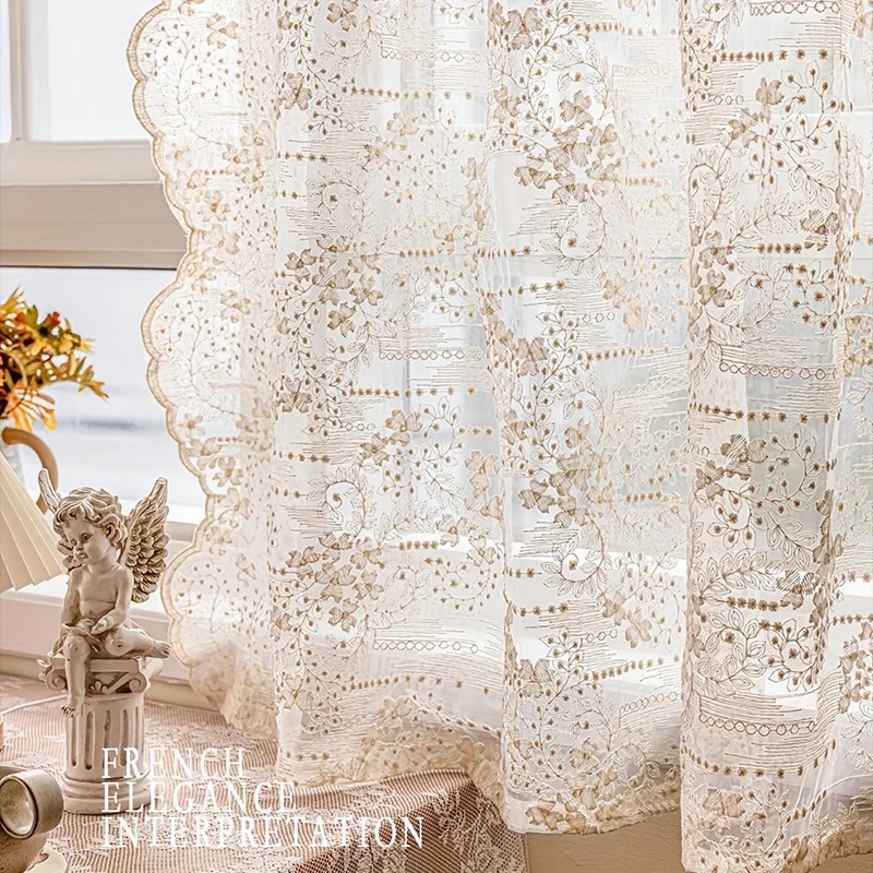 Vintage Lace Tulle Curtains Elegant Romantic Soft Sheer Fabric Rod Pocket Drapes for Bedroom Living Room Kitchen Window Curtains