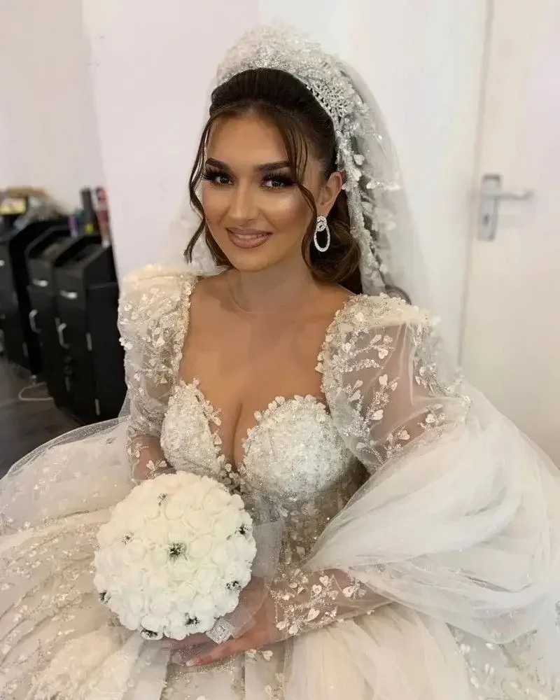 

High-end Customized Long Sleeve Wedding Dresses Florals Lace Appliques Women Bridal Gowns Robe De Mariage Vestidos De Novia