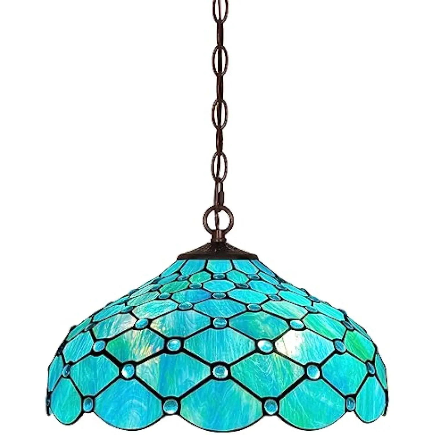

Tiffany pendant light 2 light 16 inches wide seagrass blue beads style stained glass hanging lamp adjustable chain height for k