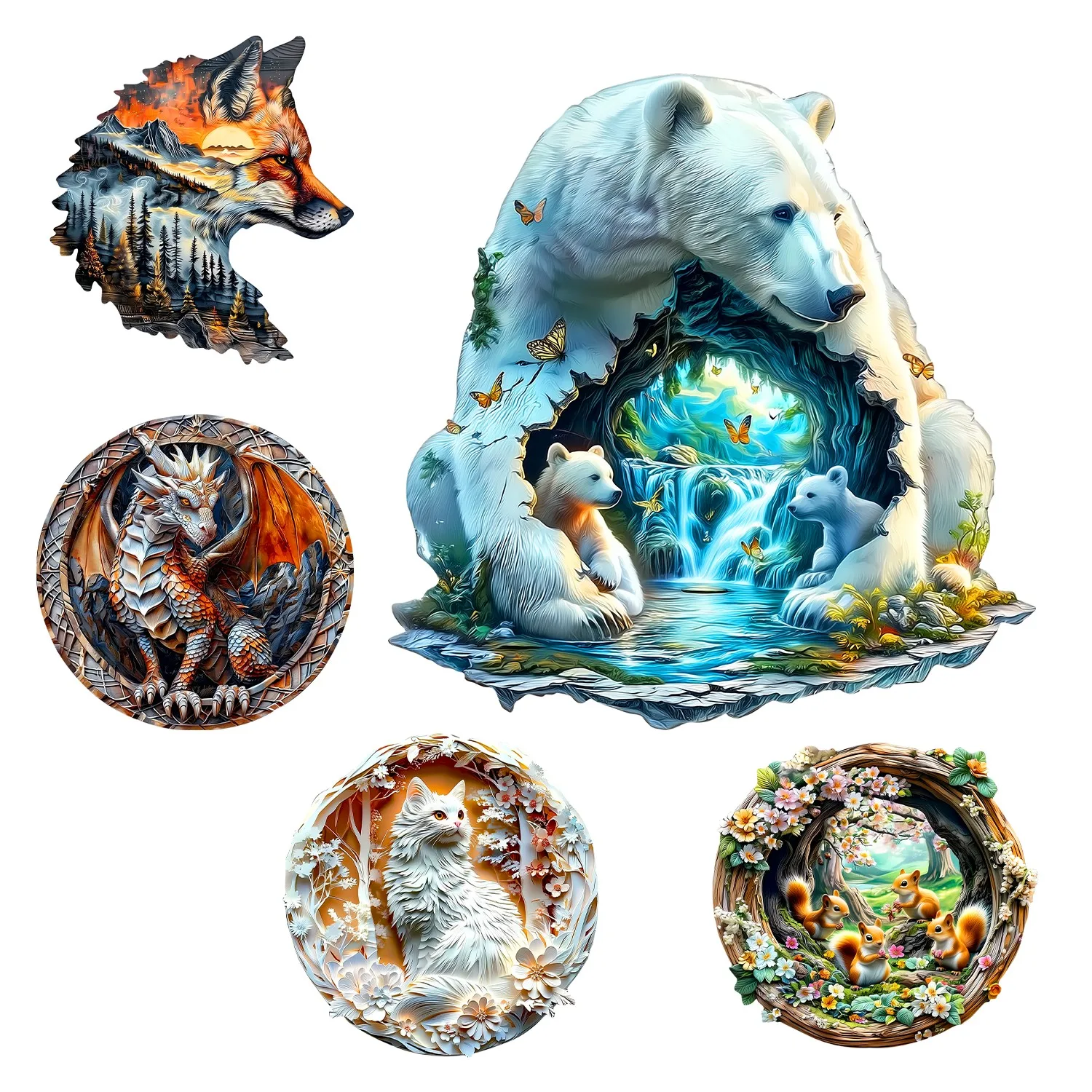 

Polar Bear and Animal Friends Theme Wooden Jigsaw Puzzle Wooden Decor Christmas and Halloween Gift Toy for Teen and Kid